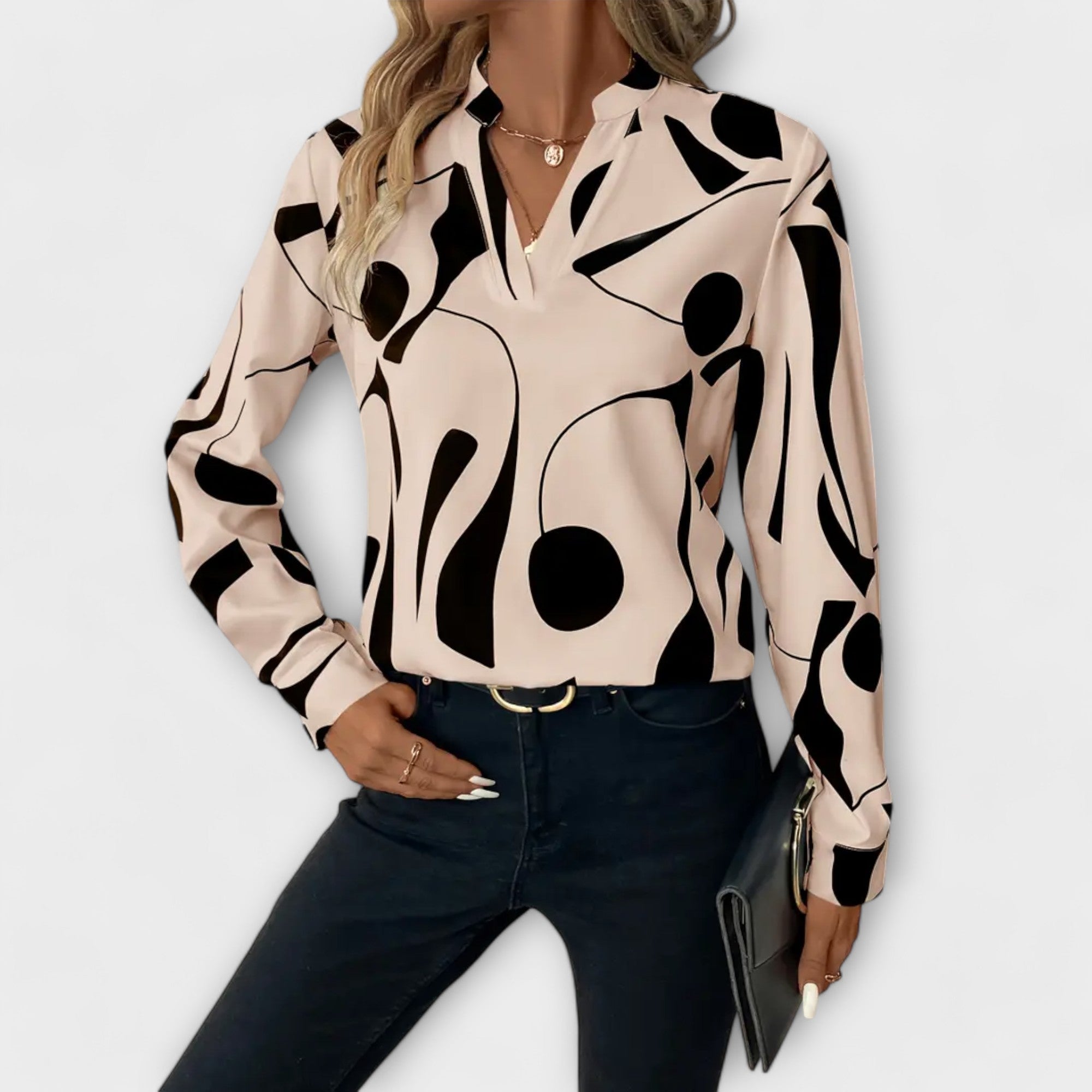 Joana - Blusa elegante de manga comprida com um decote pontiagudo