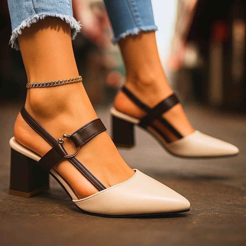 Fernanda – Sapatos Elegantes de Salto com Detalhe Dourado