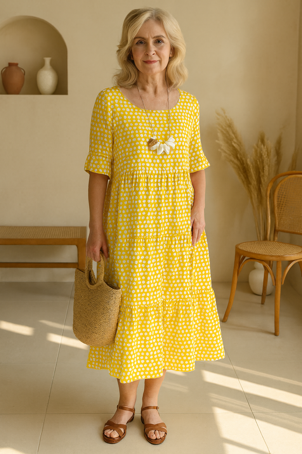 Cecília | Vestido Midi de Manga Curta
