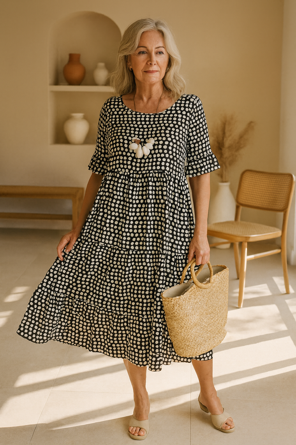 Cecília | Vestido Midi de Manga Curta