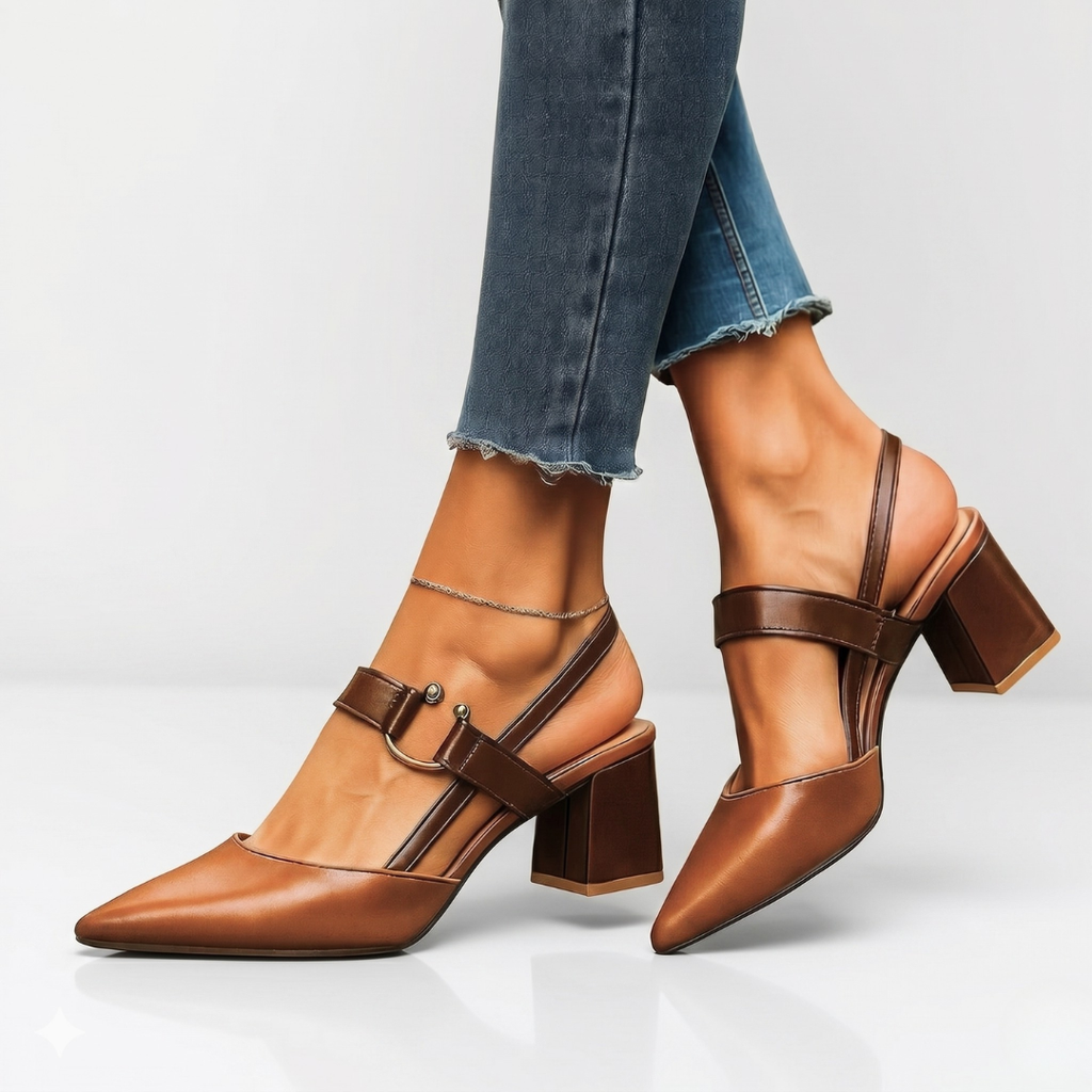 Fernanda – Sapatos Elegantes de Salto com Detalhe Dourado
