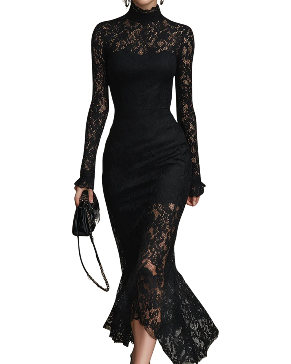 Veronica | Vestido maxi preto em renda