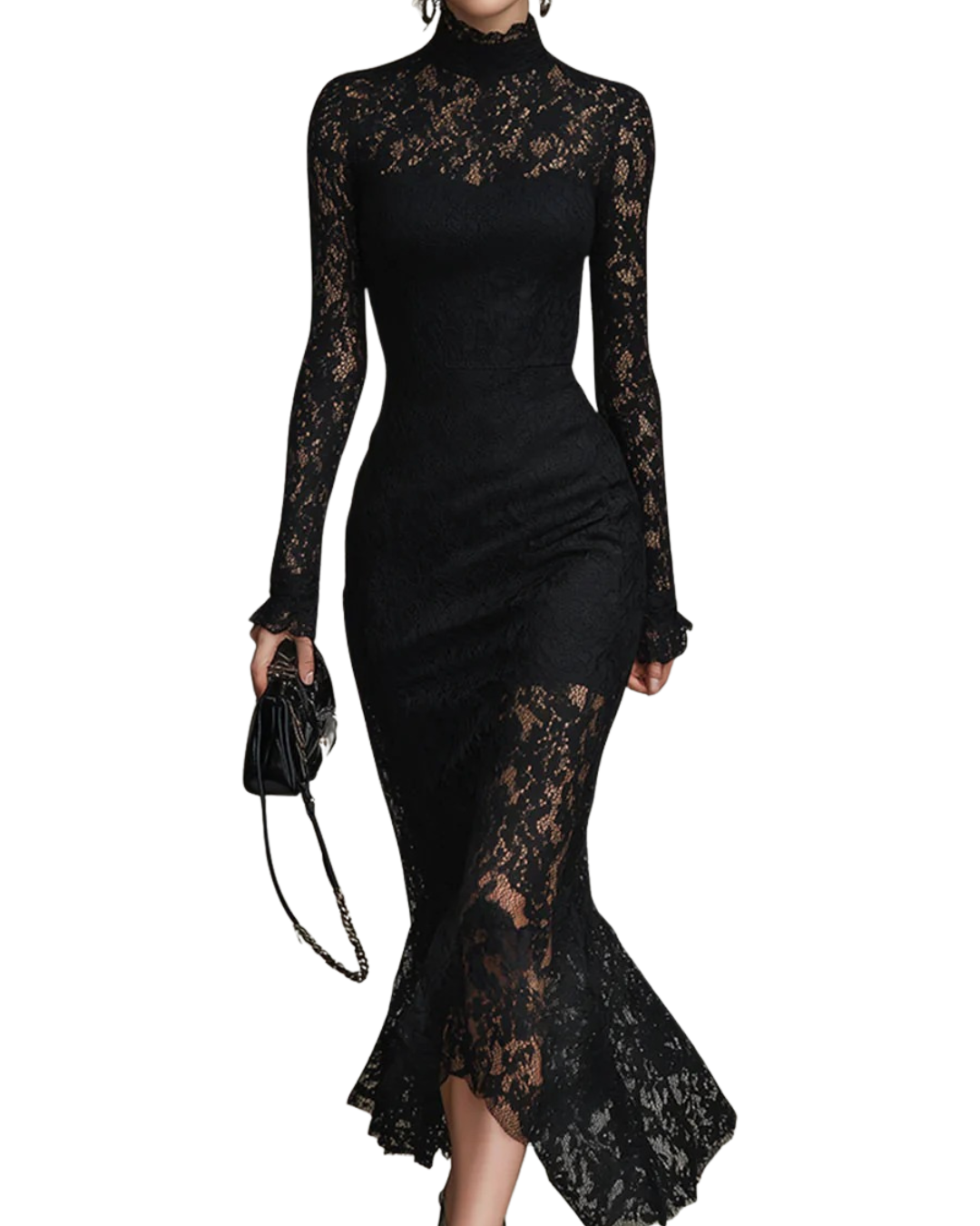 Veronica | Vestido maxi preto em renda