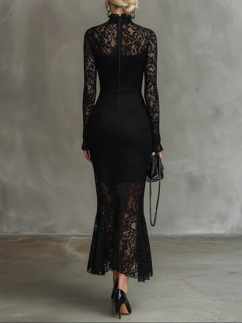 Veronica | Vestido maxi preto em renda