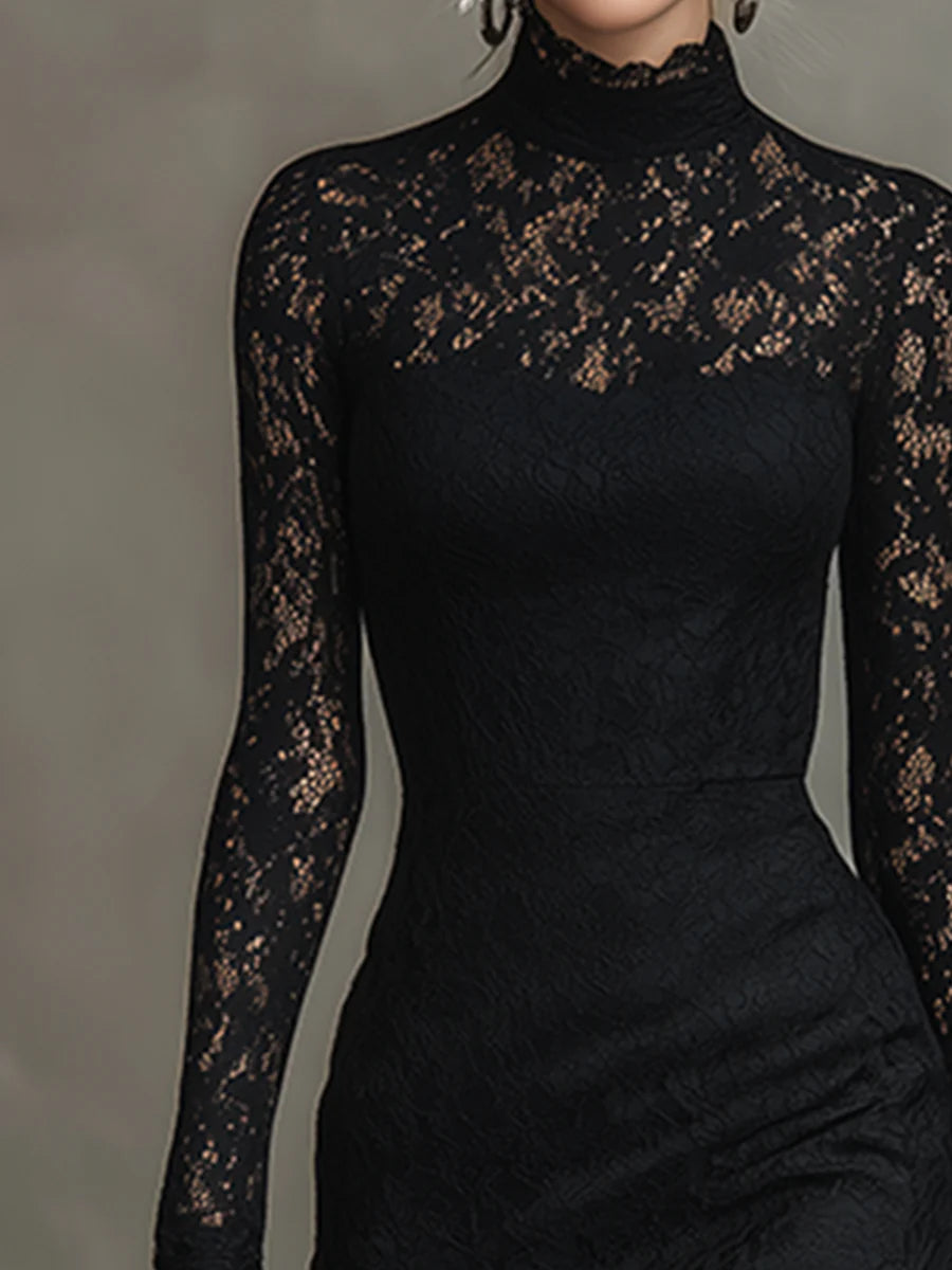 Veronica | Vestido maxi preto em renda