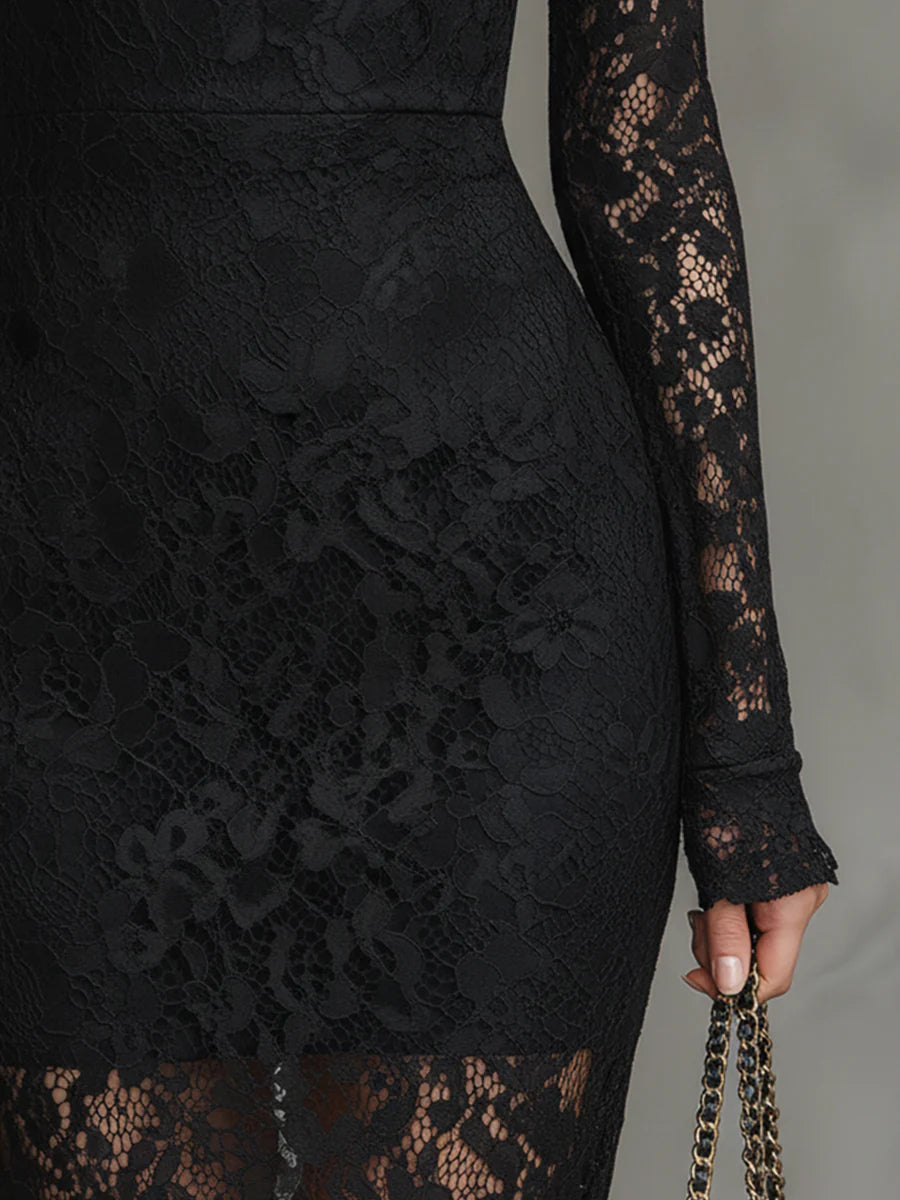 Veronica | Vestido maxi preto em renda