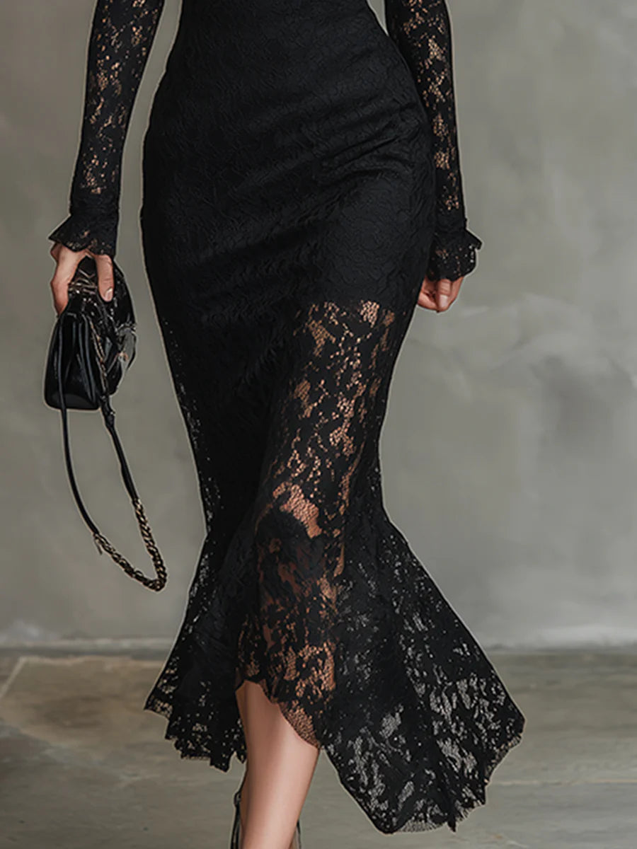 Veronica | Vestido maxi preto em renda