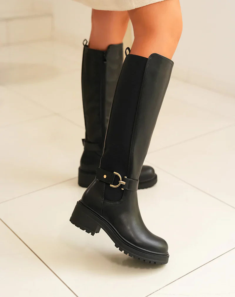 Juliana | Botas altas pretas com banda elástica