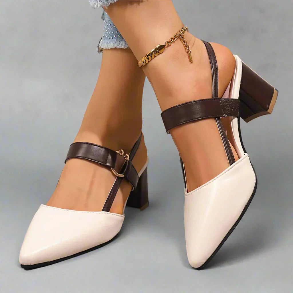 Fernanda – Sapatos Elegantes de Salto com Detalhe Dourado