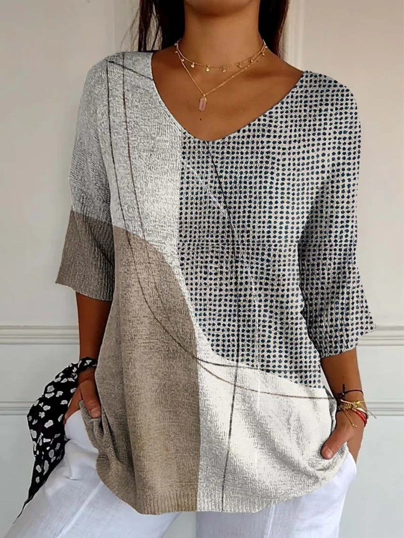 Teresa – Camisola Casual com Padrão Geométrico
