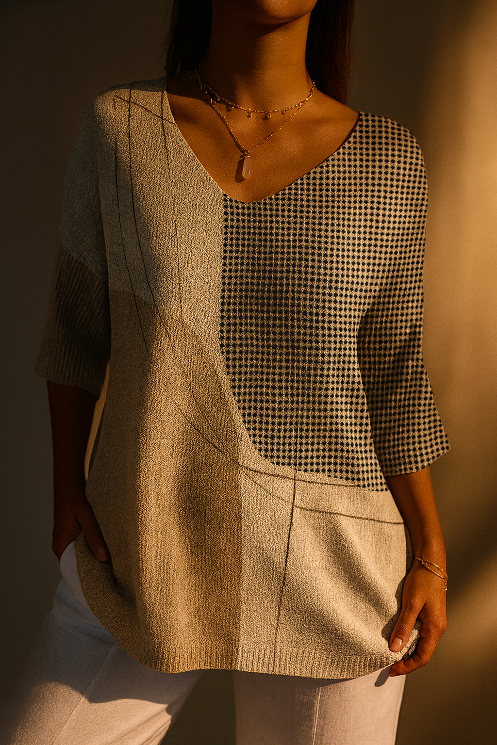Teresa – Camisola Casual com Padrão Geométrico