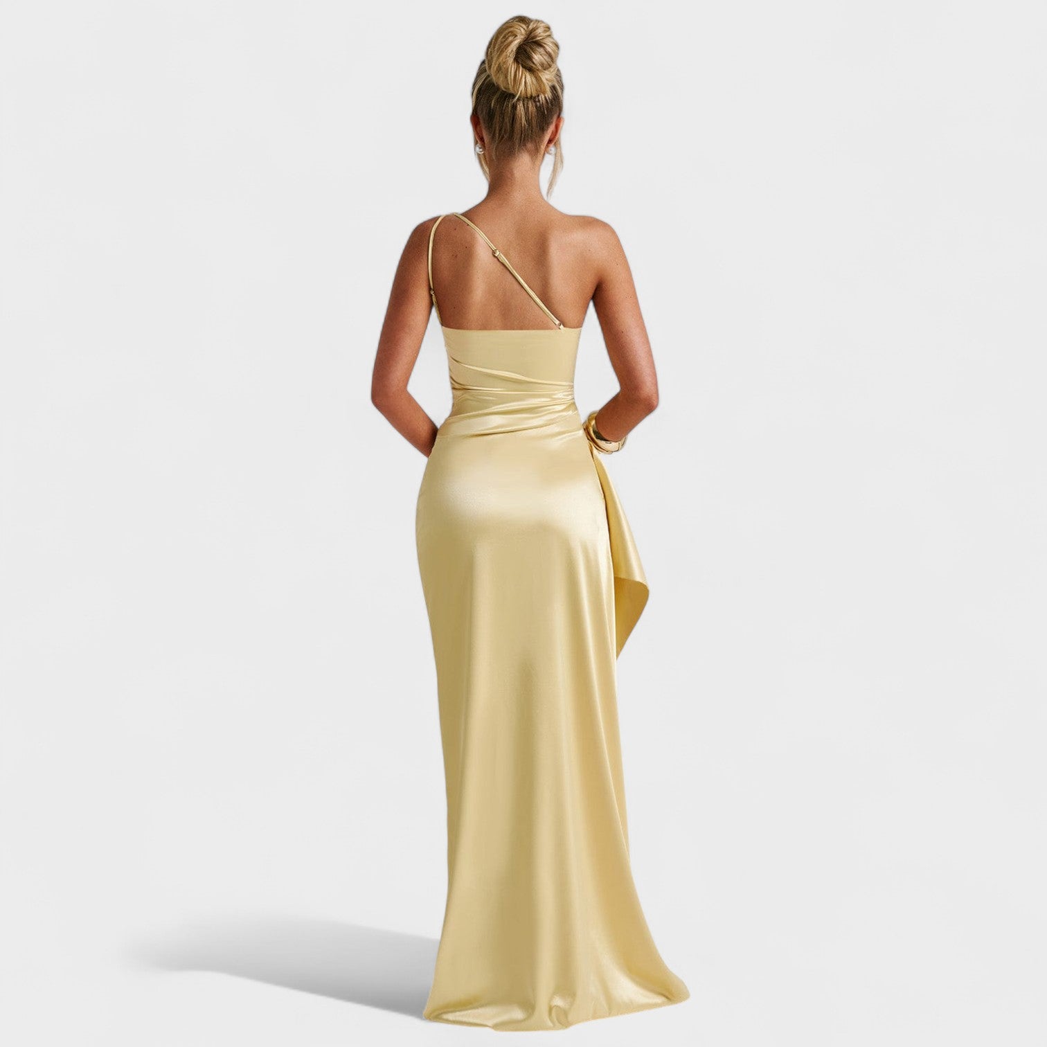 Ariel - Vestido Assimétrico Cetim Limão