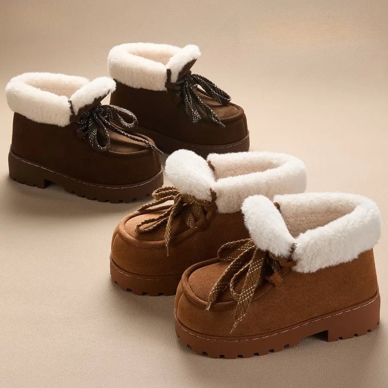 Caty | Botas com plataforma em camurça sintética com toque fofo e quente