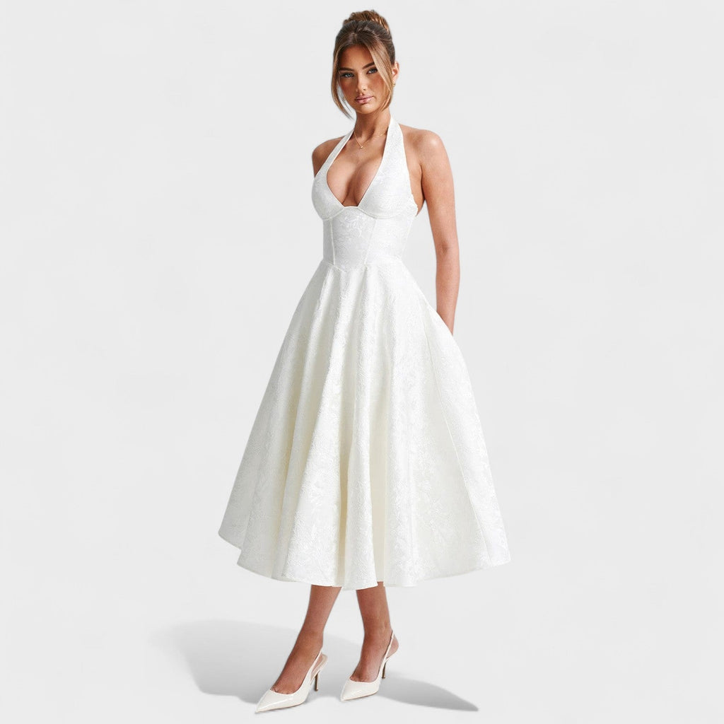 Effie - Vestido midi texturado com decote V
