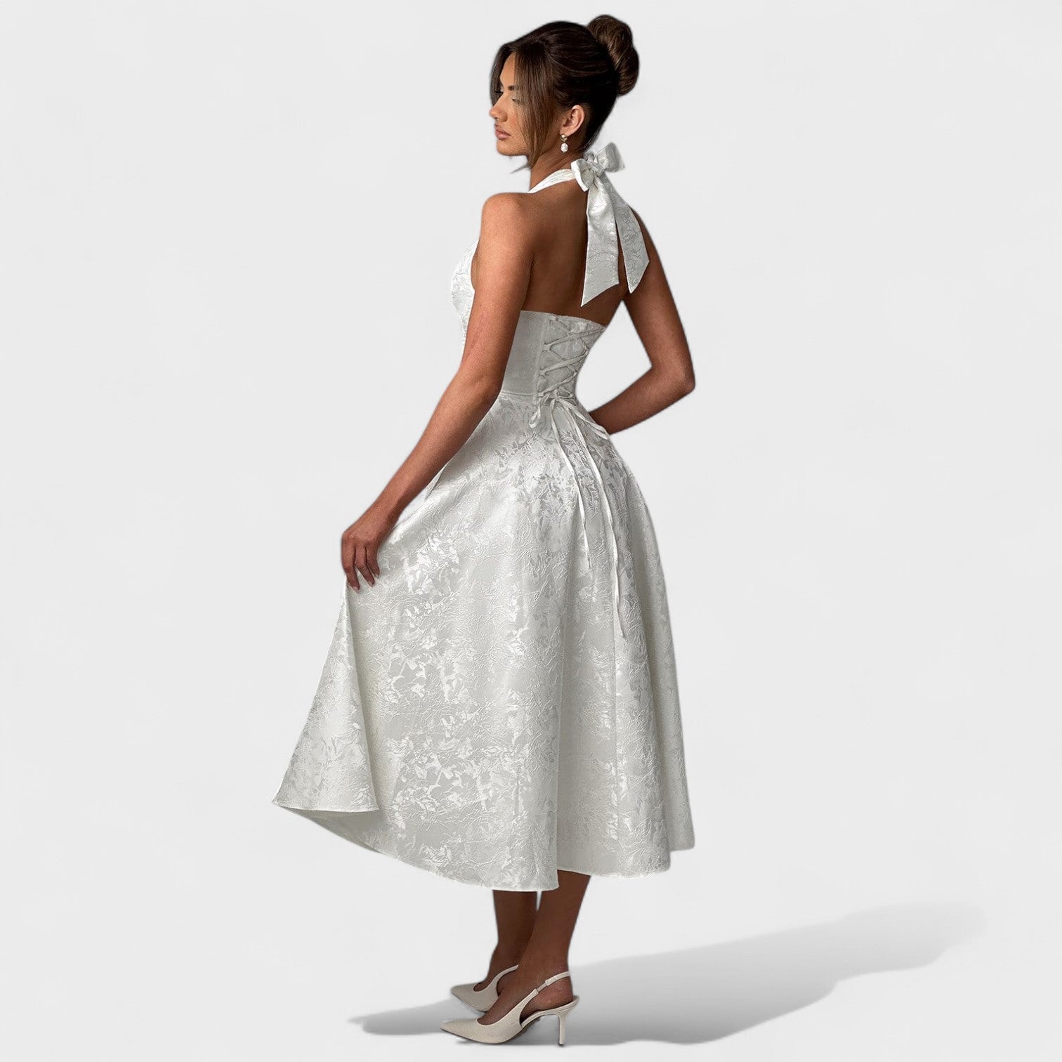 Effie - Vestido midi texturado com decote V