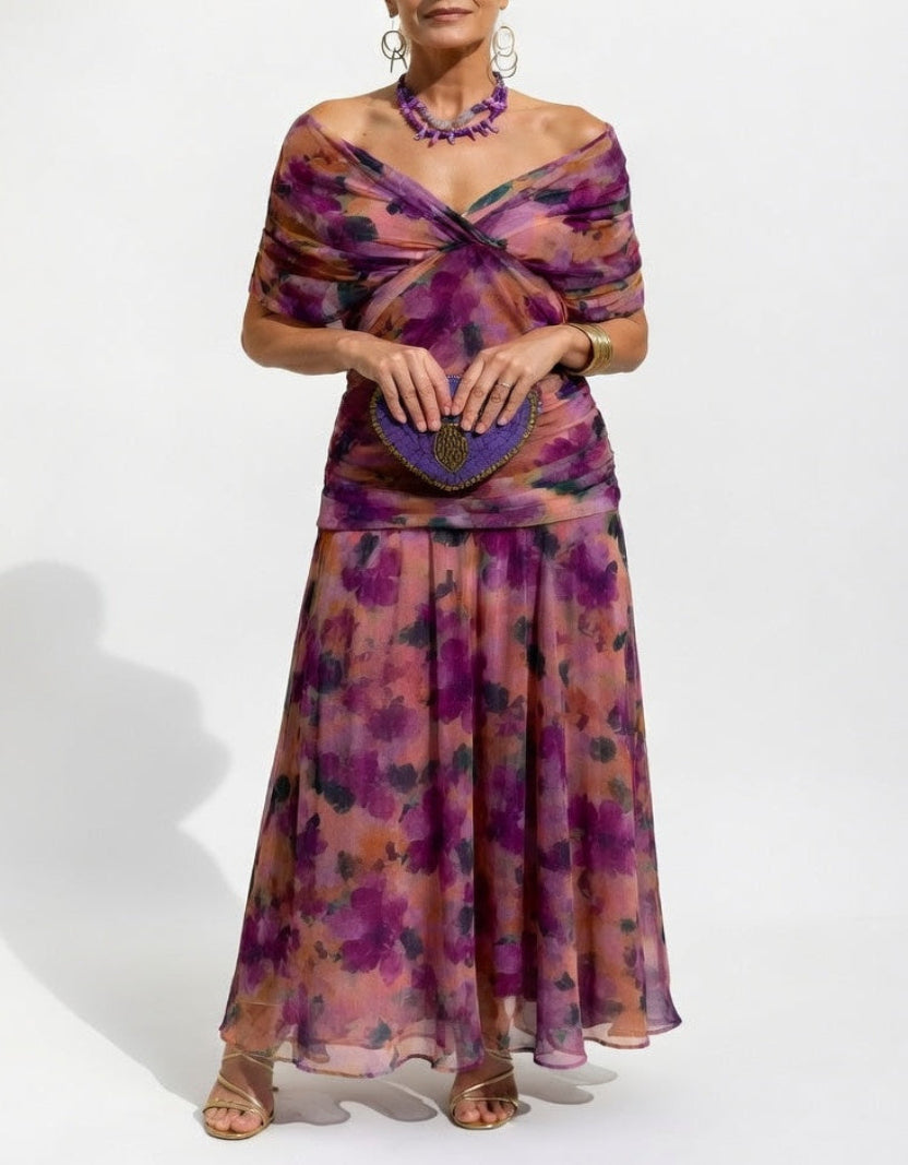 Floribela | Vestido Longo Floral com Decote em V