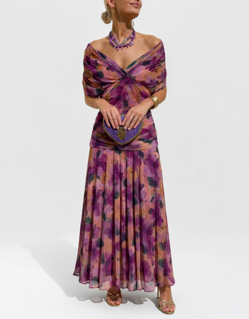 Floribela | Vestido Longo Floral com Decote em V
