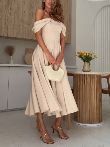 Isadora | Vestido Maxi Elegante com Ombros À Mostra e Drapeado
