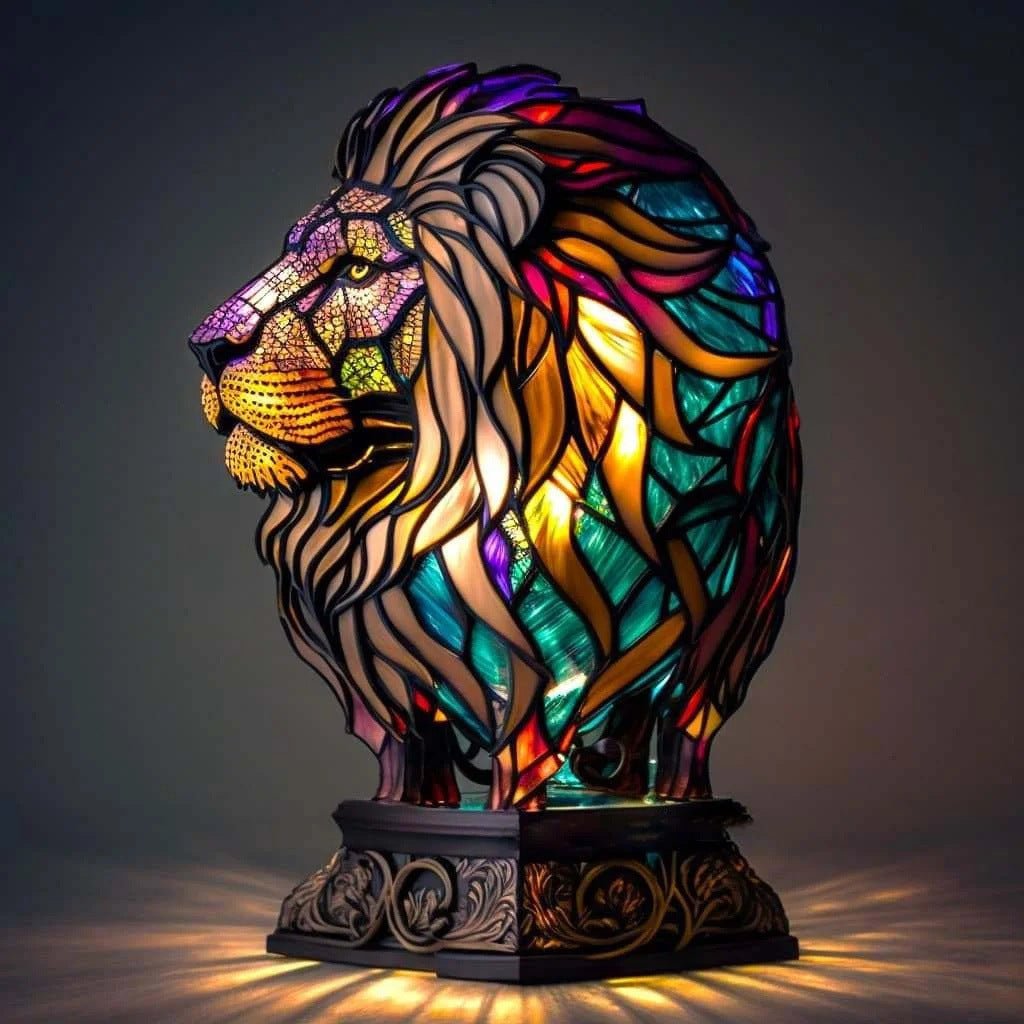 Leão - Lampâda em Vitrais