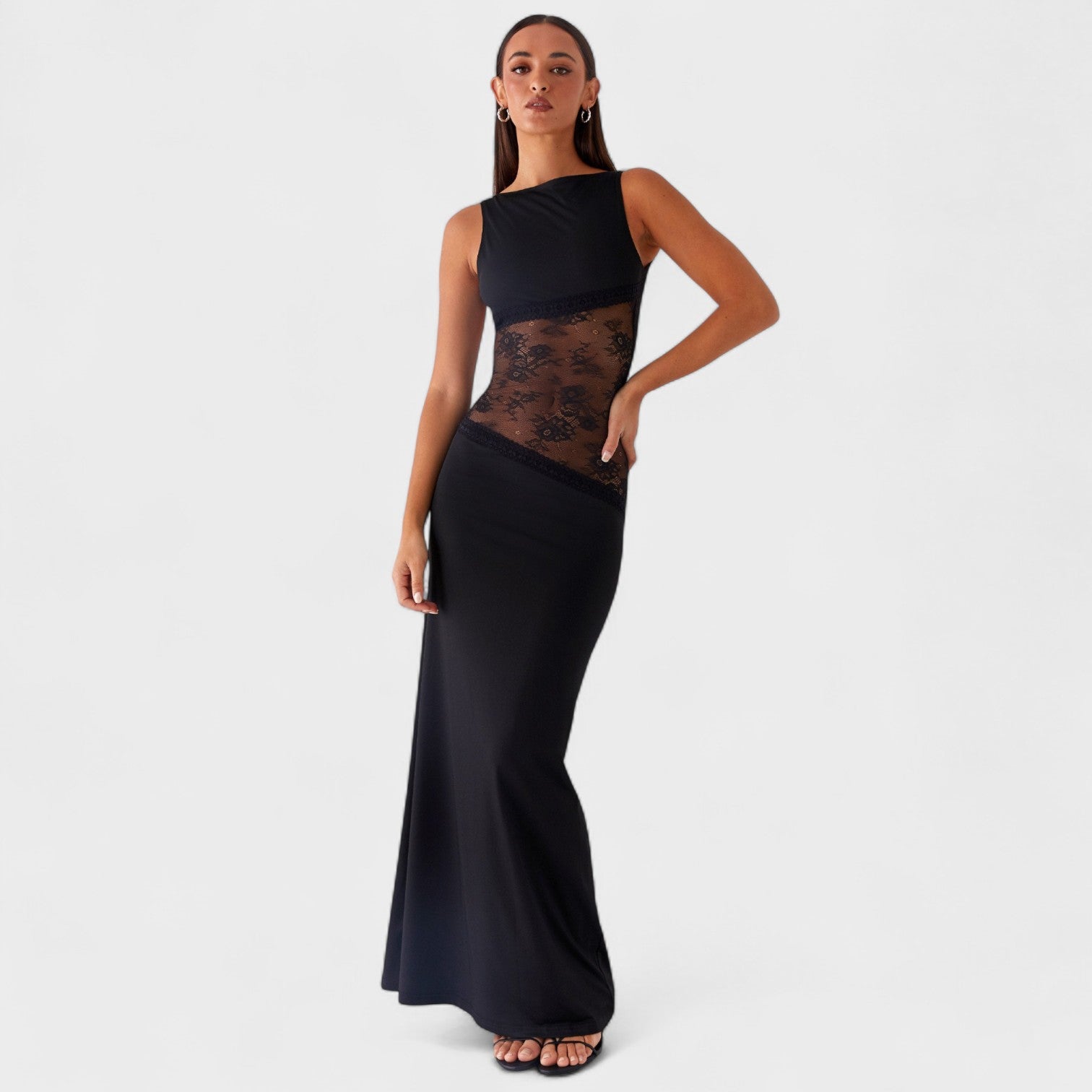 Lucinda - Vestido comprido de renda preto