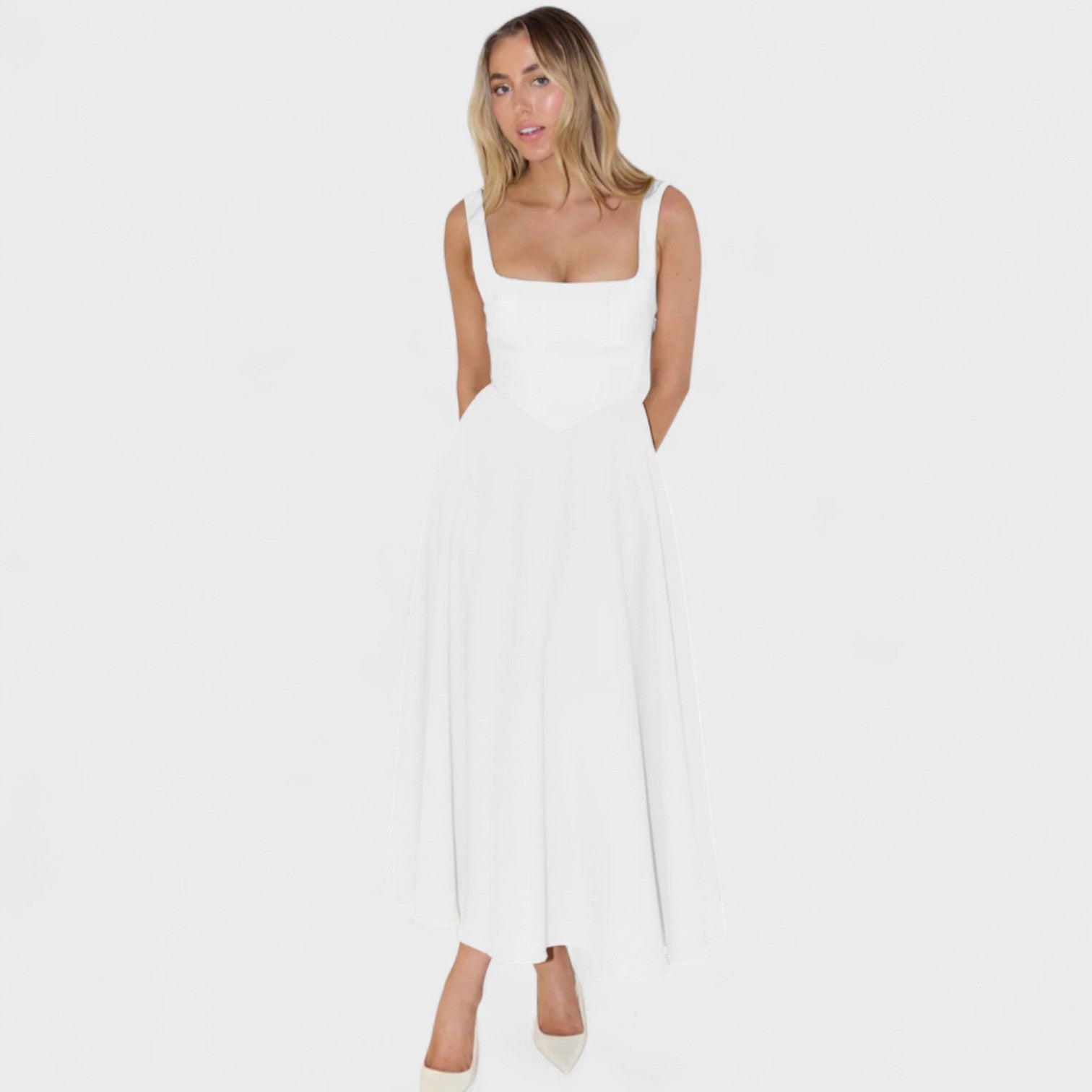 Maribel - Vestido Midi com decote quadrado
