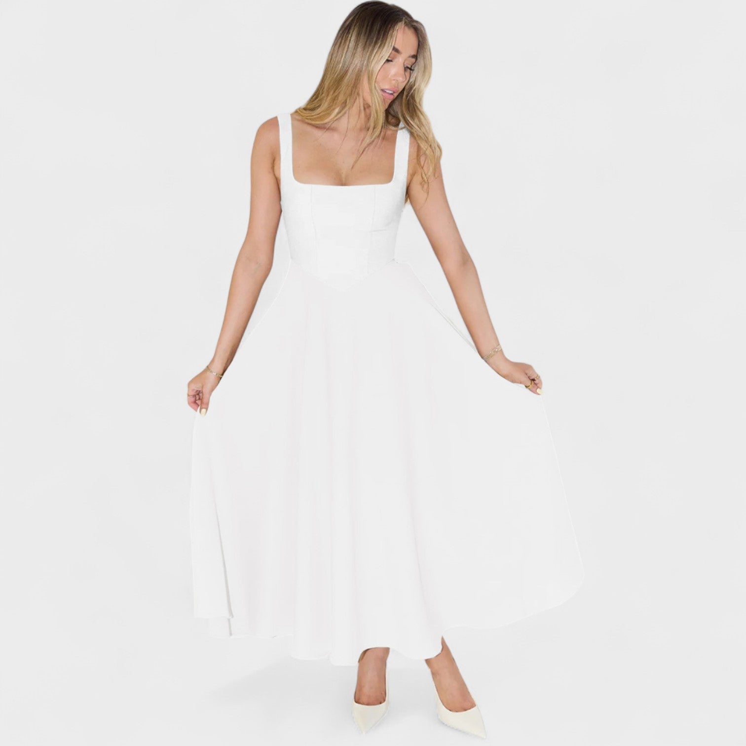 Maribel - Vestido Midi com decote quadrado