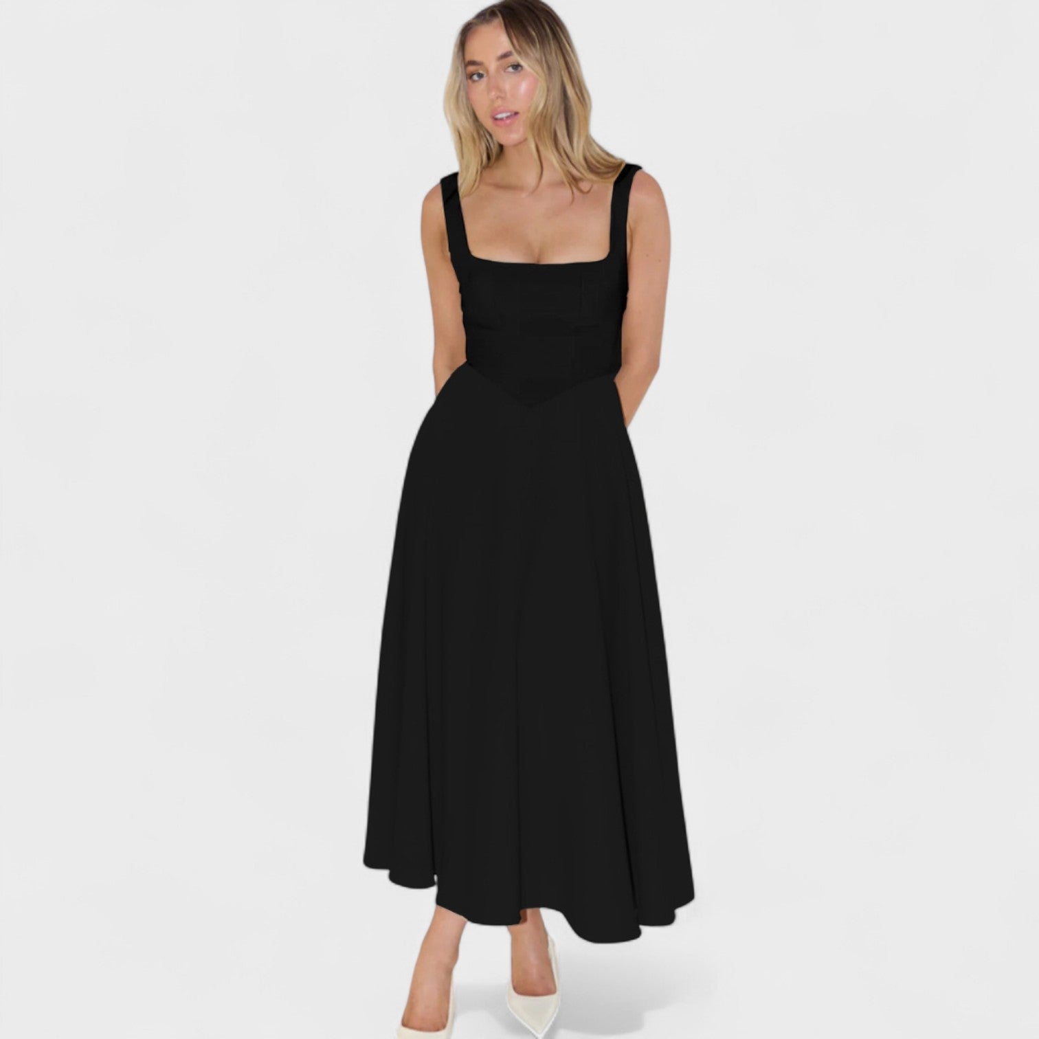 Maribel - Vestido Midi com decote quadrado