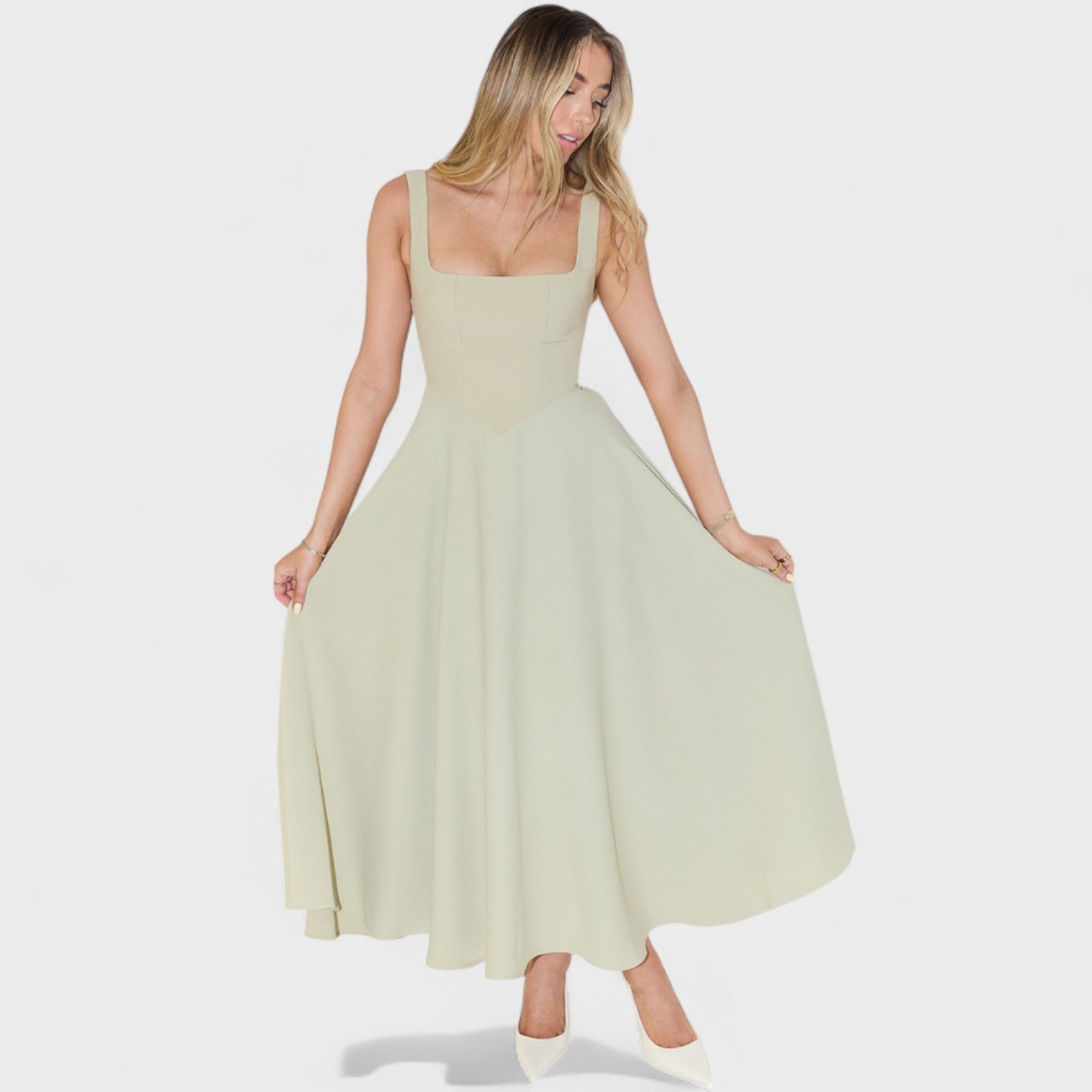 Maribel - Vestido Midi com decote quadrado
