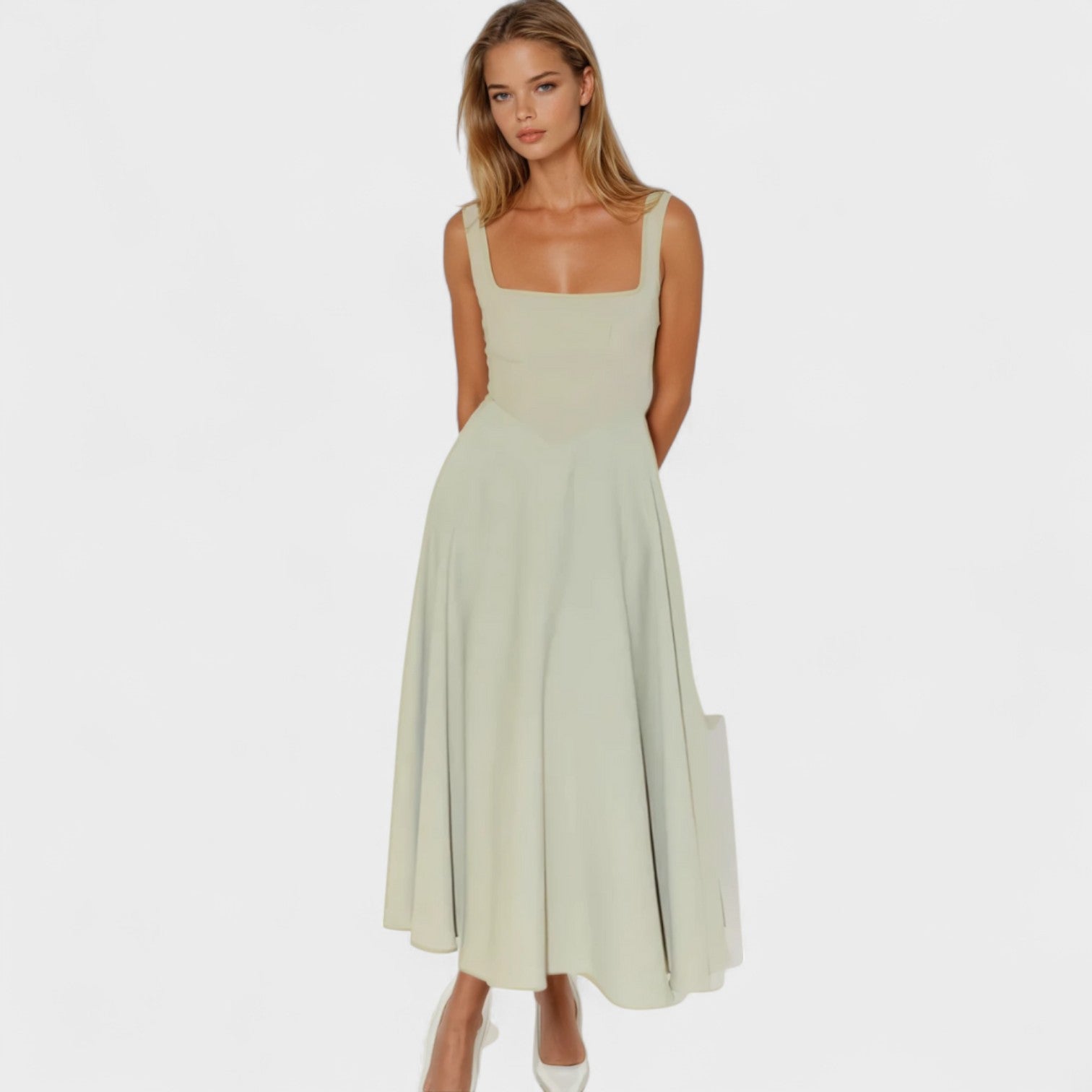 Maribel - Vestido Midi com decote quadrado