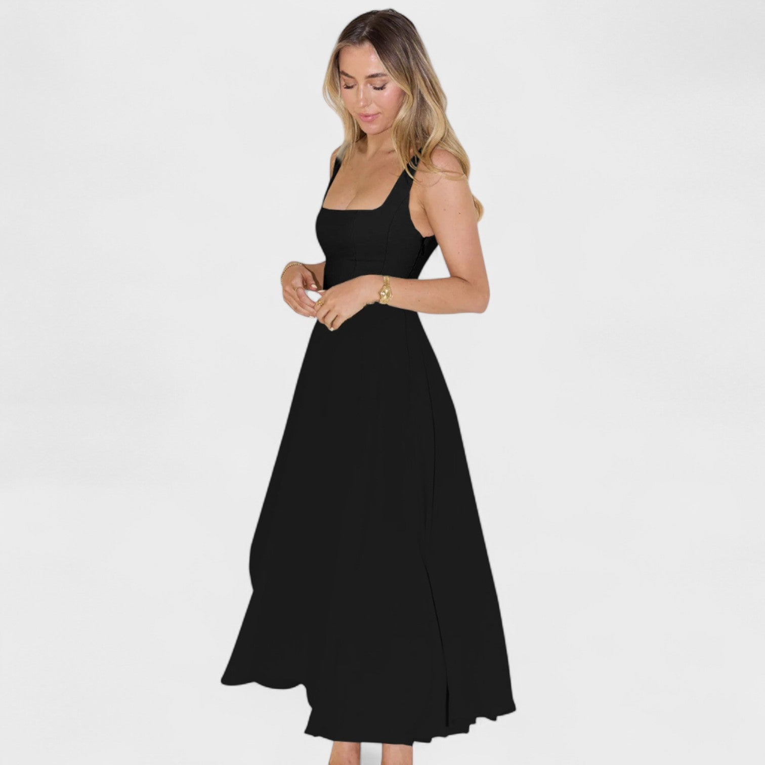 Maribel - Vestido Midi com decote quadrado
