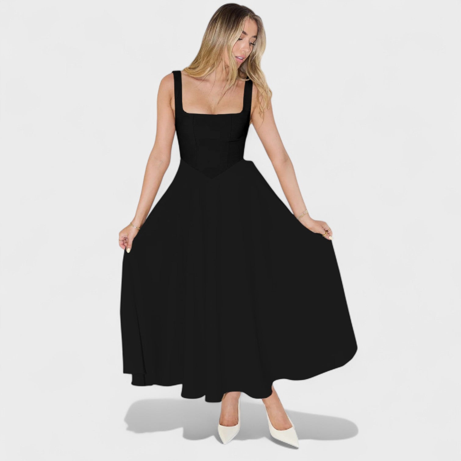 Maribel - Vestido Midi com decote quadrado