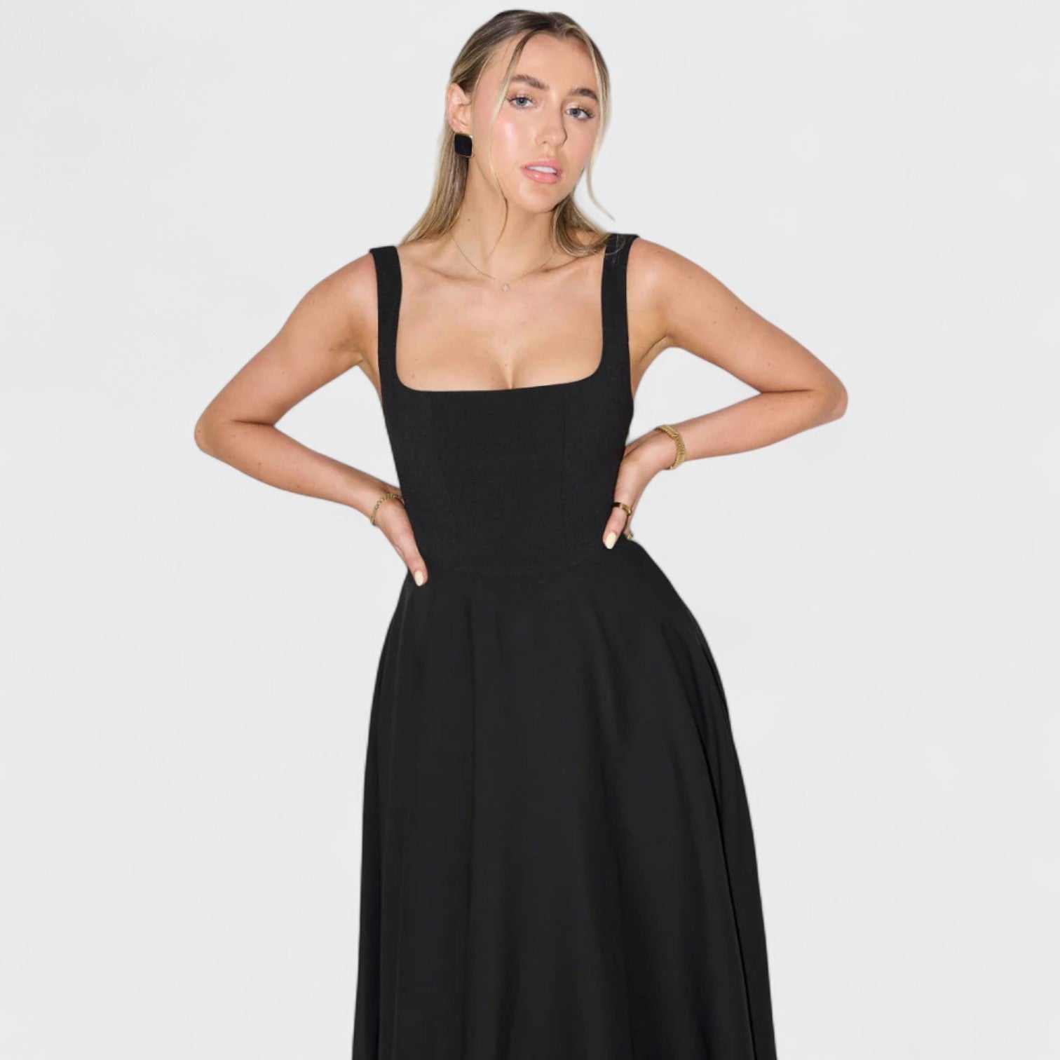 Maribel - Vestido Midi com decote quadrado