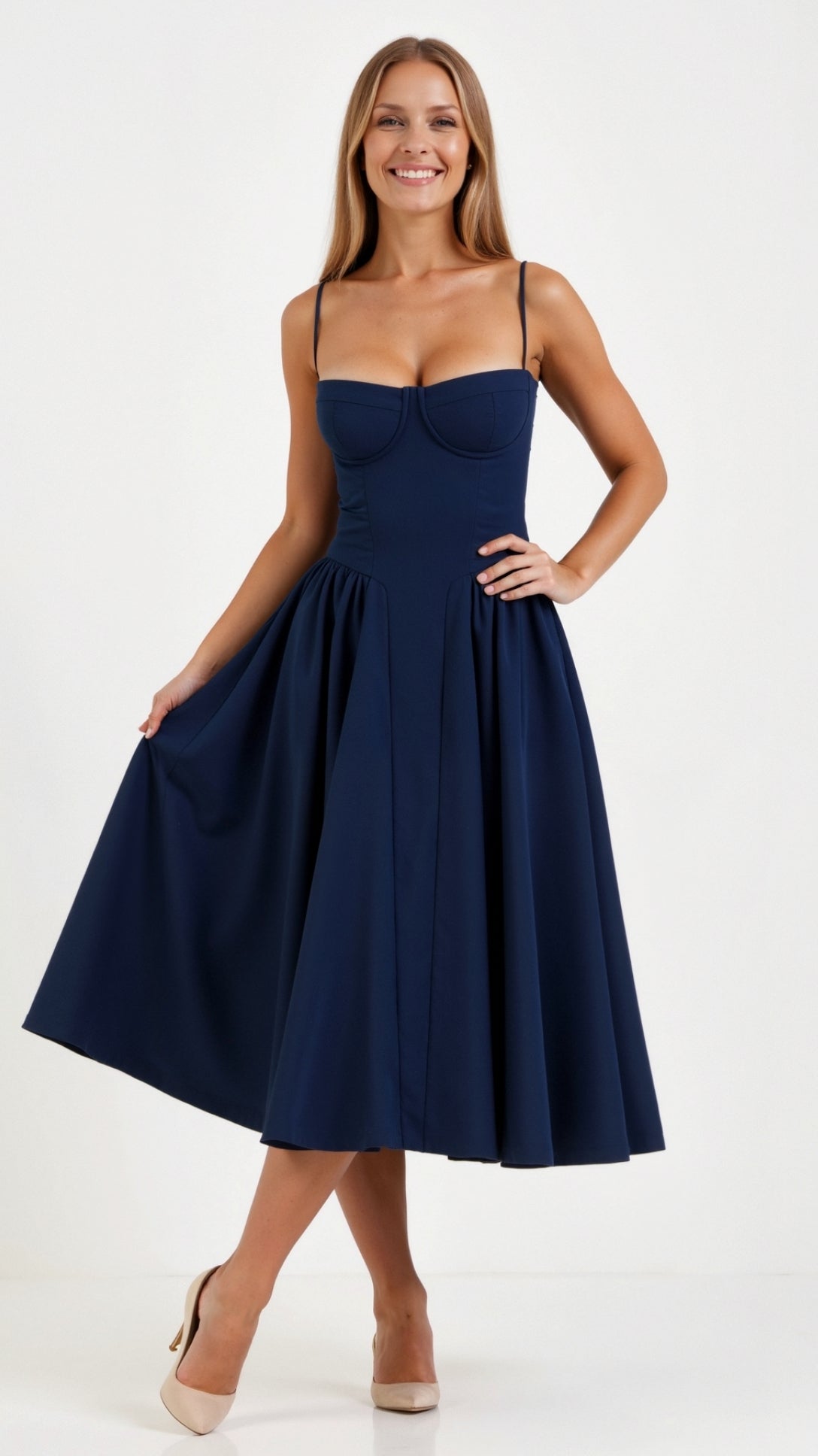 Odette Élégance | Vestido midi com corpete estruturado