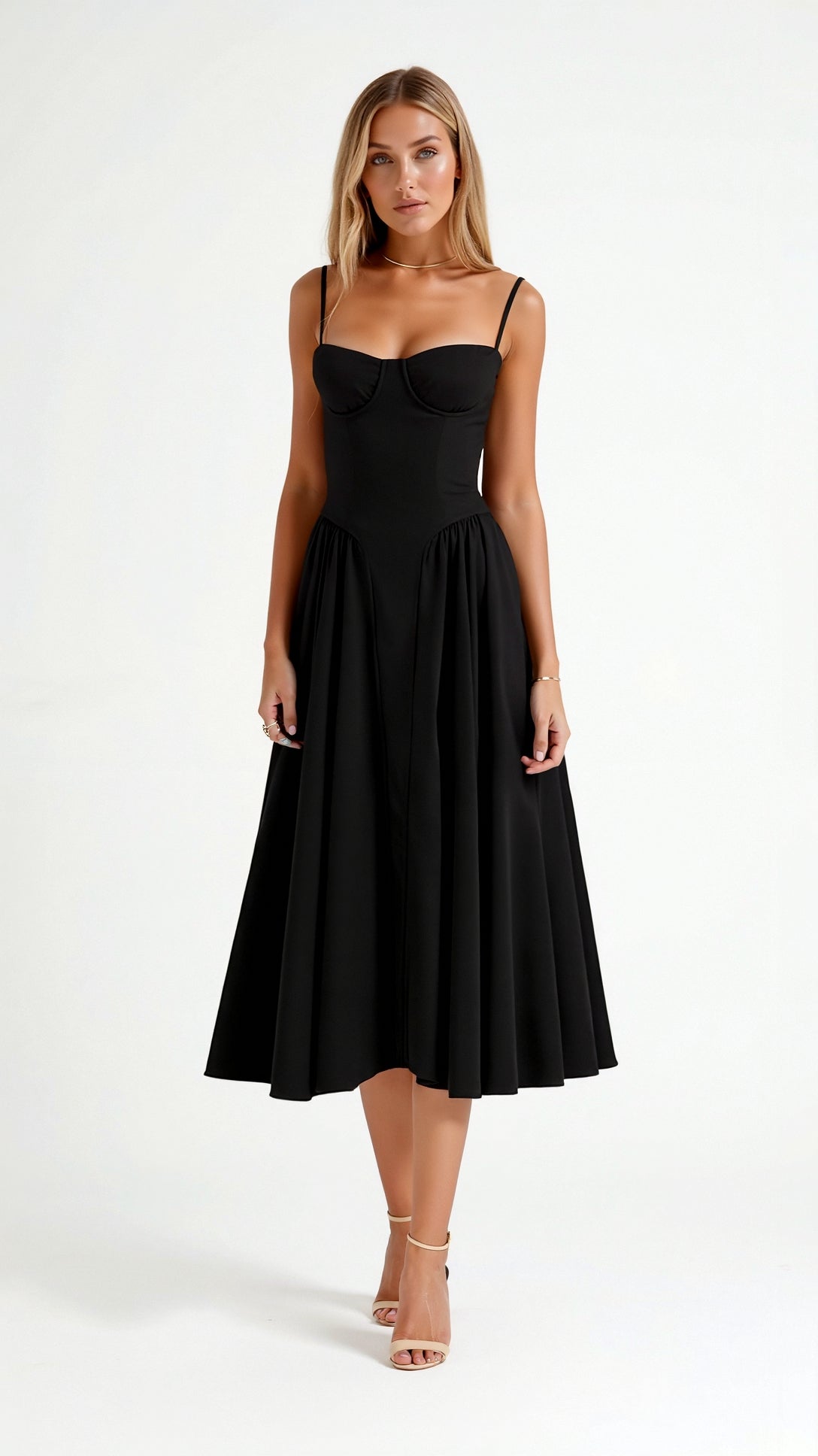 Odette Élégance | Vestido midi com corpete estruturado