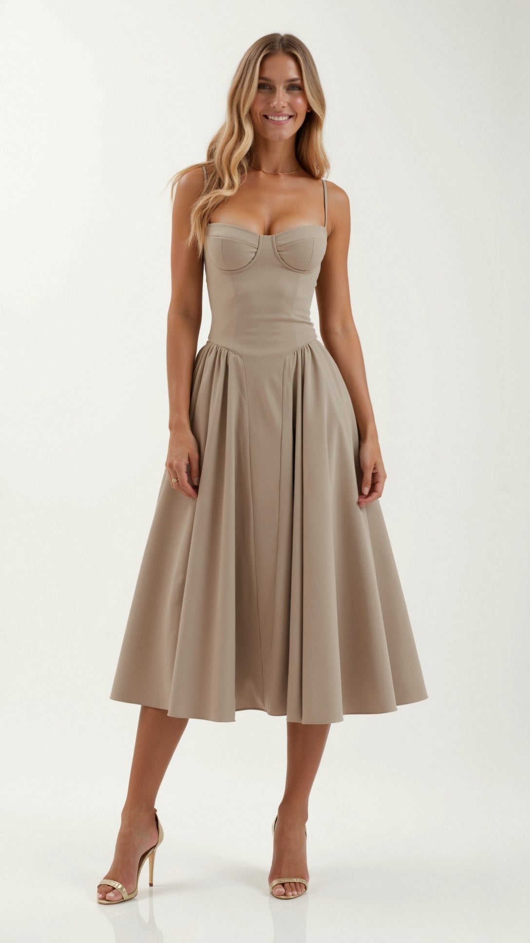 Odette Élégance | Vestido midi com corpete estruturado