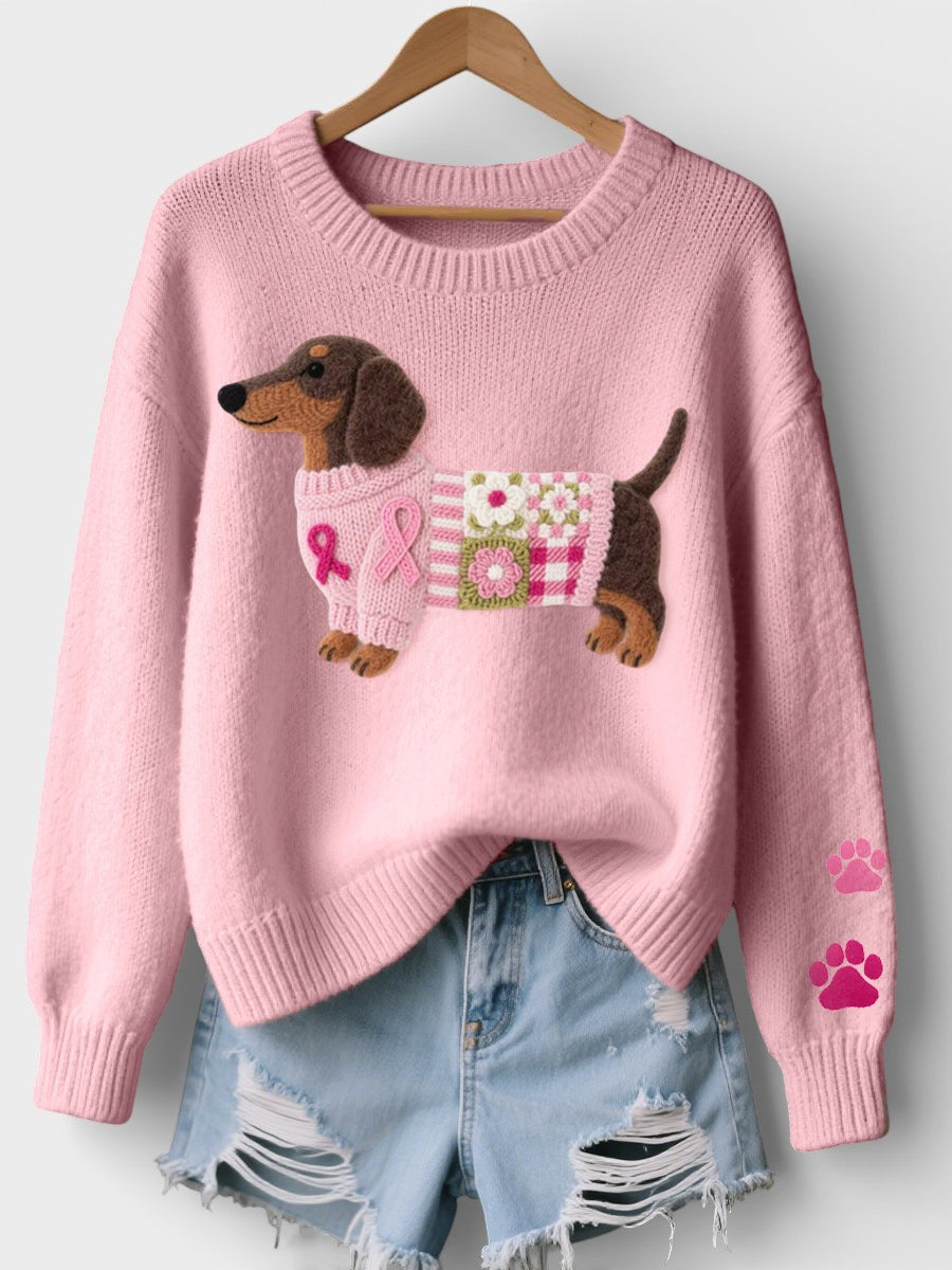 Irene | Suéter de tricô com dachshund de feltro em lã