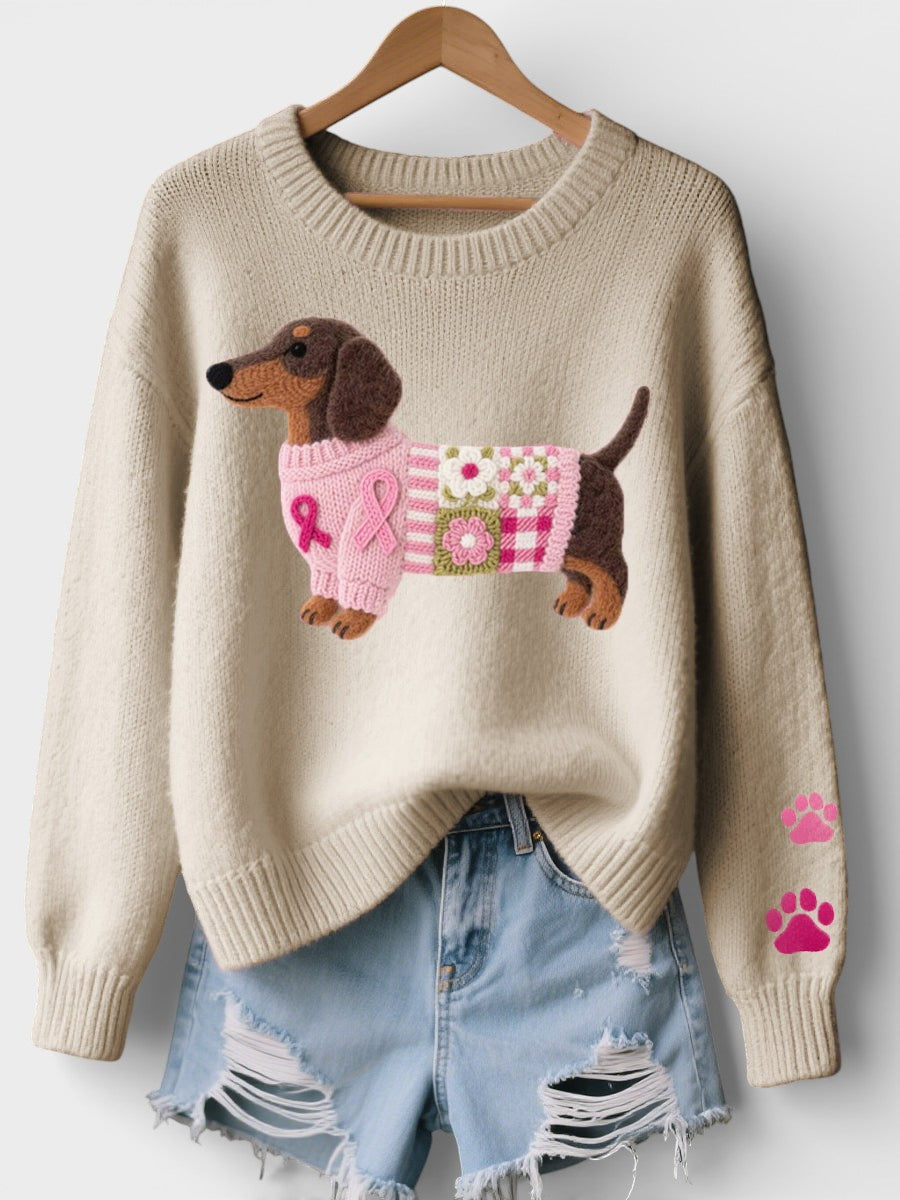 Irene | Suéter de tricô com dachshund de feltro em lã
